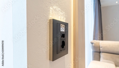 Modern wall-mounted electrical outlet with power socket and data port, interior design detail