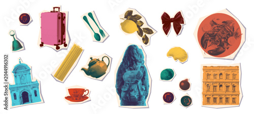 Foto Halftone mediterranean summer collage elements set