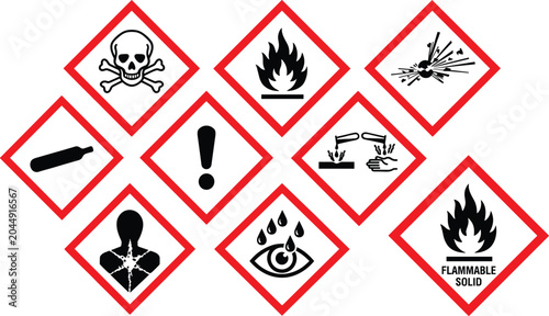Tableau sur toile Collection of GHS hazard warning symbols displayed on a white background for saf