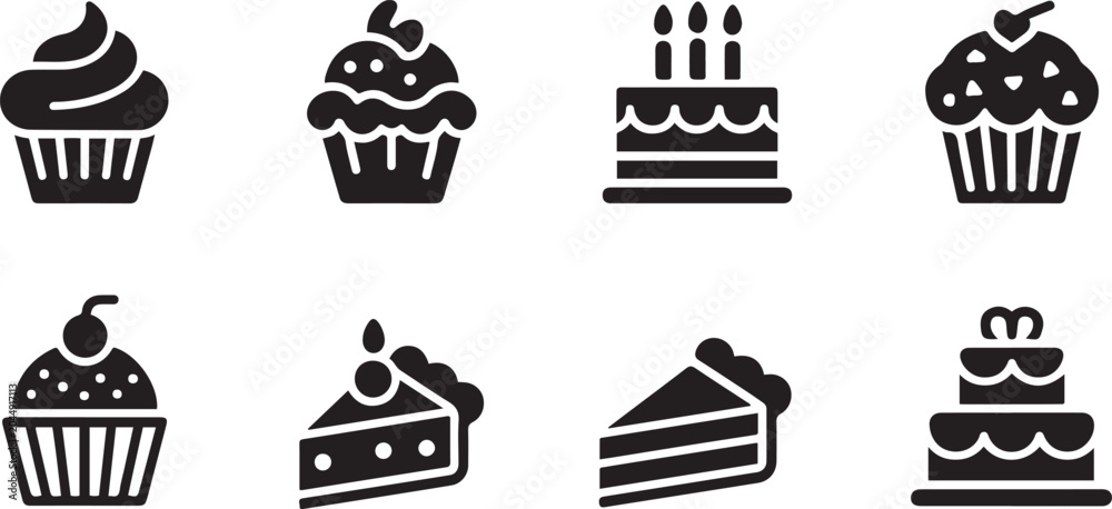 Fototapeta premium cupcake icon set cake icon for web cake illustration sign . Silhouette vector illustration