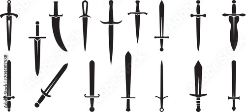 Quadro em tela dagger and sword weapon icons set .Silhouette vector illustration