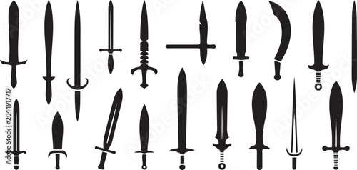 Cuadro en lienzo dagger and sword weapon icons set .Silhouette vector illustration