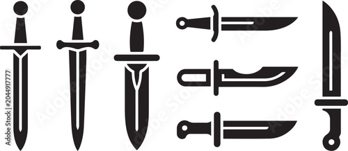 Fotografia dagger and sword weapon icons set .Silhouette vector illustration