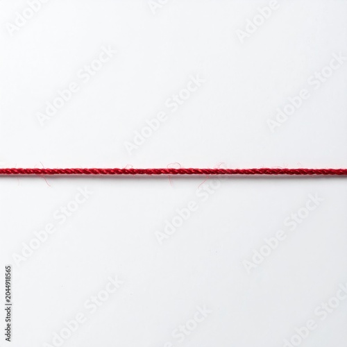 A single strand of vibrant red thread stretches horizontally across a white background