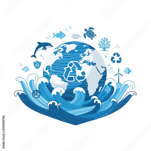 Earth's Oceanic Biosphere: Vector Illustration of Environmental Protection