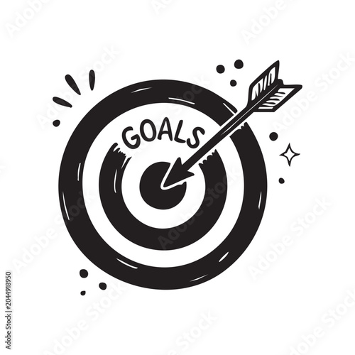 Target goal success doodle arrow hitting center for business growth.