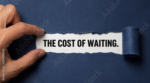 Cost of waiting, financial planning and business strategy with hand peeling paper for money growth, investment risk and time value. Opportunity, delay and market impact with success and profit.