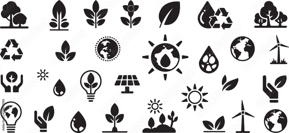 Fototapeta premium ecology icons set black on a white background .Silhouette vector illustration