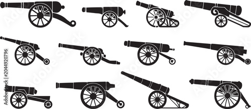 Bild auf Leinwand Set of cannon silhouette white background vector