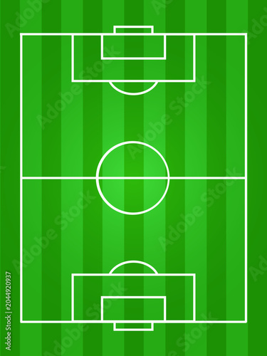 Soccer Field Top View Vector Illustration with Green Grass Stripes and goals for sports game background.