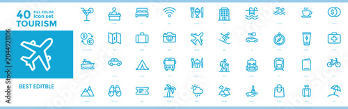 фотографія summer icon vector,Travel and vacation 40 icon collection - vector silhouette il