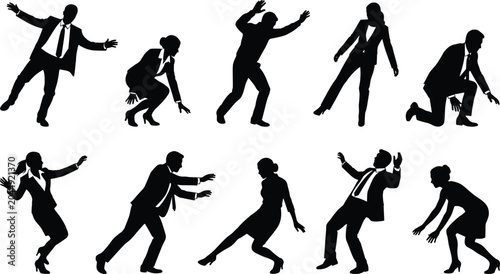 Foto Silhouettes set of businessmen and businesswomen falling, stumbling, losing bala
