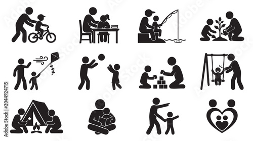 Schilderij op canvas Diverse parental activities with children illustrating family bonding education