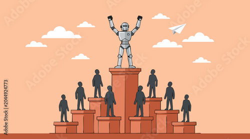 Foto Artificial intelligence robot on pedestal, symbolizing AI triumph