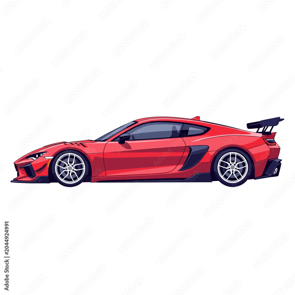 Naklejka premium Sleek Red Sports Car with Spoiler - Side View Illustration