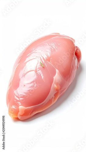 Fresh, boneless, skinless raw meat cut, smooth surface, on white