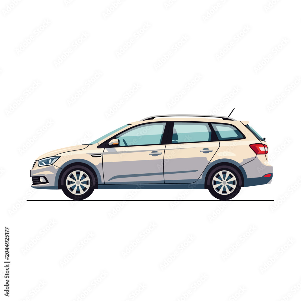 Obraz premium White Station Wagon Car Side View Illustration