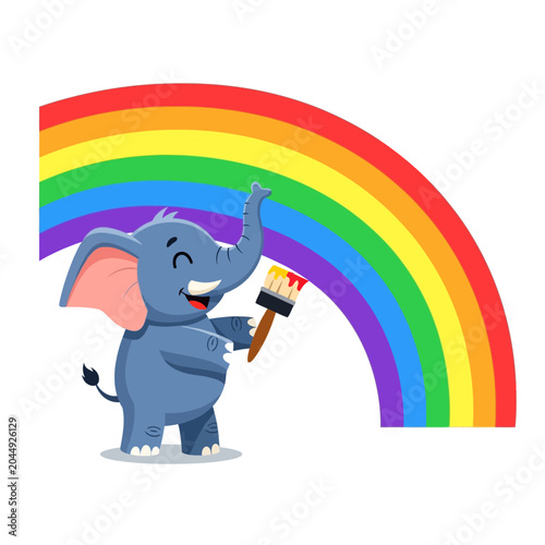 Cartoon elephant painting vibrant rainbow illustration