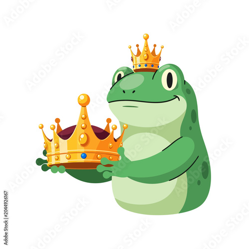 Cartoon Frog King with Golden Crowns Illustration