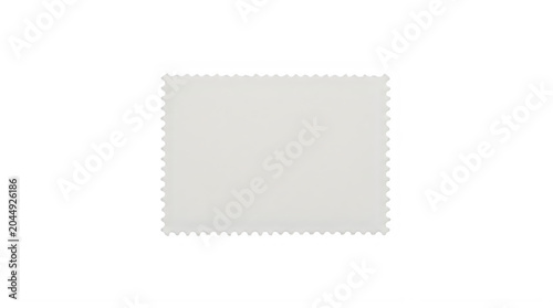 Vintage white postage stamp with scalloped edges, blank paper texture for philately, rectangular postal frame for scrapbooking and design isolated on Transparent Background