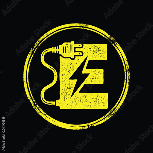 Letter E electrician grunge badge vector t-shirt design.