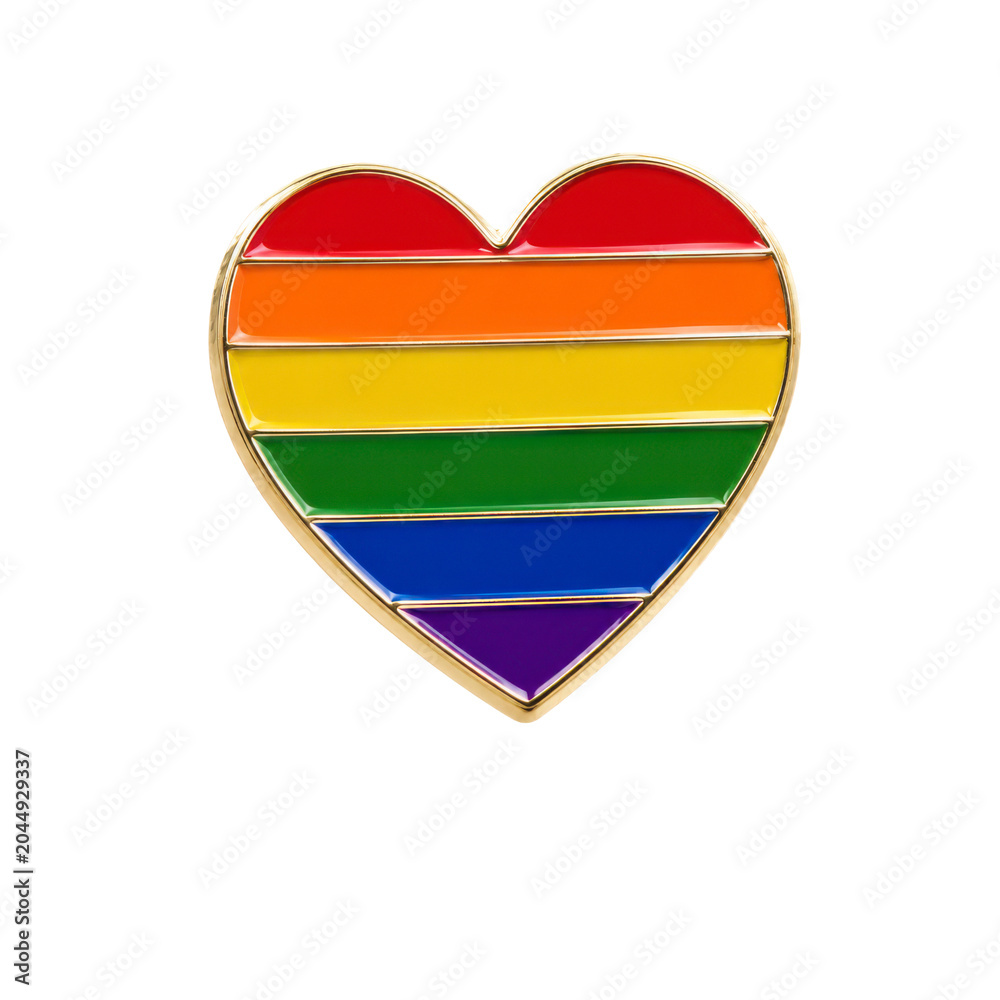 Fototapeta premium Rainbow Heart Pin Isolated On White Background
