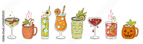 Foto Halloween cocktail line art vector set isolated on white background