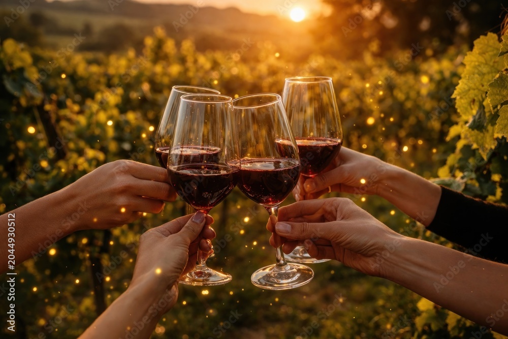 Fototapeta premium Celebration vineyard sunset wine glasses