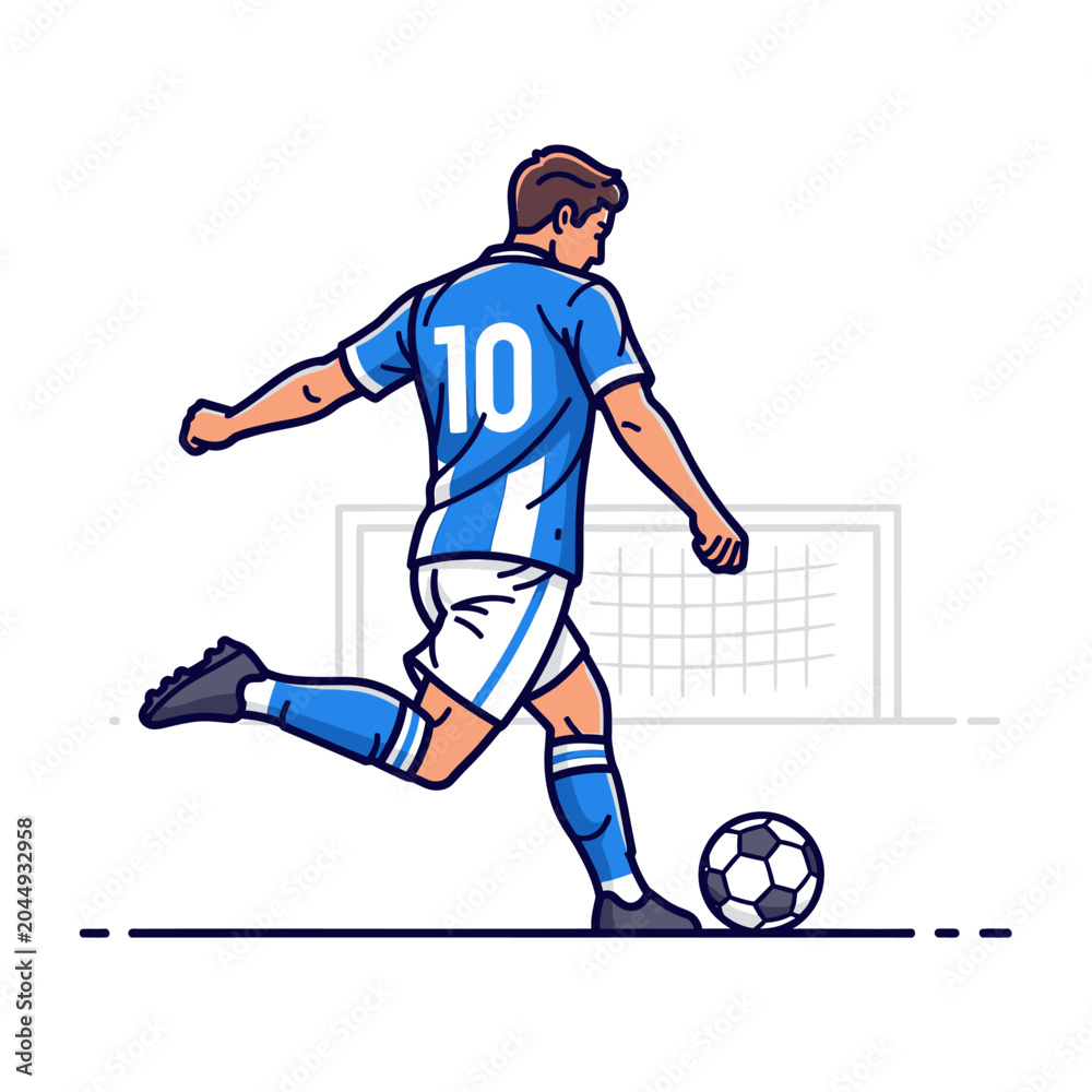 Obraz premium Soccer Player Kicking Ball Into Goal Cartoon Illustration
