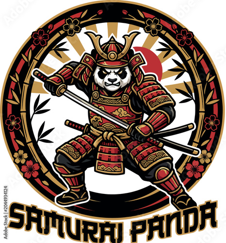 Samurai Panda: Aggressive panda warrior charging forward in red traditional armor