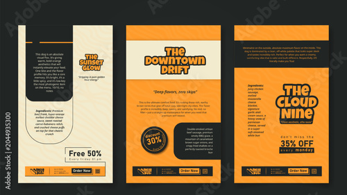 Social media post template in yellow portrait design for hot dog advertisement