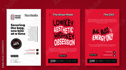 Social media post in red and white portrait design with typography concept for hot dog advertising