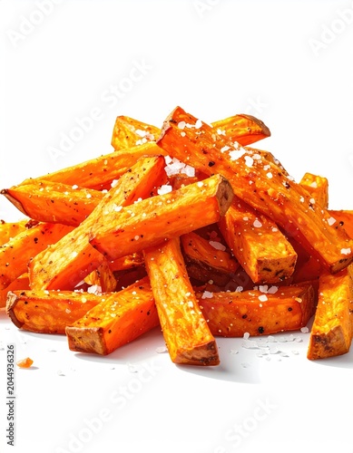 Crispy, seasoned sweet potato wedges piled high, dusted with flaky sea salt