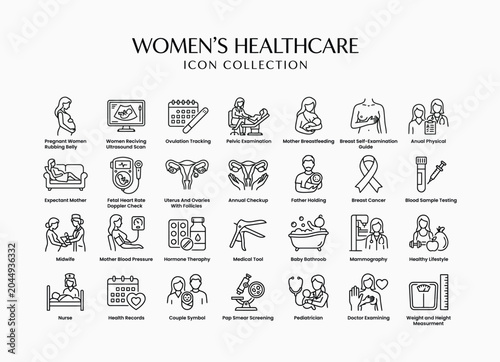 Flat Design Medical Healthcare Icons for Women's Health and Wellness Illustration