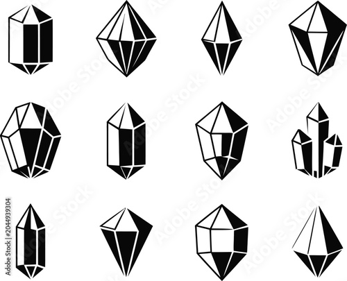 Tableau sur toile crystal glyph collection polygonal gem shapes black icons