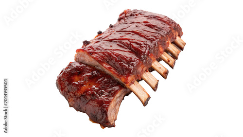 Bild auf Leinwand Raw seasoned pork rib meat rack ready for grill barbecue isolated on transparent