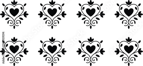 Canvas-taulu heart pattern vector decorative motif set for textile wallpaper repeat