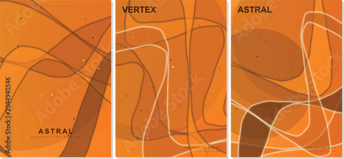 Photography Abstract orange fluid wave vector poster template bundle set featuring warm glowing liquid line gradients, conceptual generative vertex astral background art, and creative cosmic designs