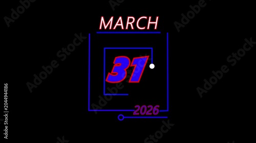 A digital calendar graphic displaying the date march 31 2026 with clean blue and red neon style typography and outlines