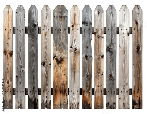 A weathered wooden fence with varying shades of brown and gray planks