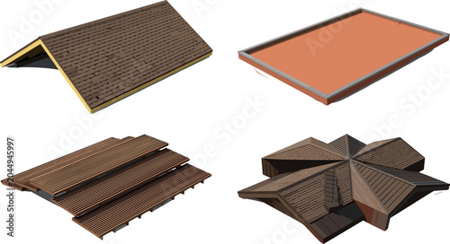 Foto Modern Rooftop House Roof Types Vector Set with Gable Flat Mansard and Complex D