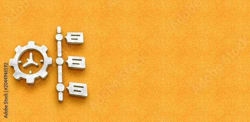 Konstfotografi Project Management Timeline Icon with Gear and Task List on Orange Background