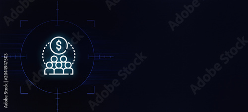 Neon Crowdfunding and Group Investment Icon Showing Team Capital Value Growth