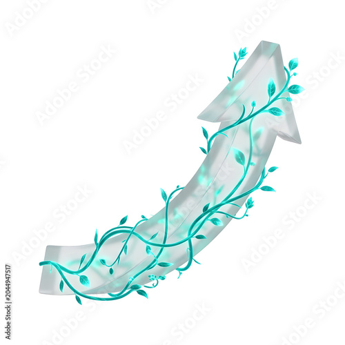 3D Upward Curving Frosted Glass Arrow with Glowing Vines