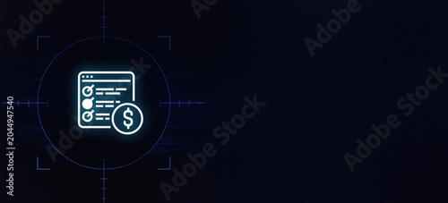 Neon Digital Banking Dashboard and Financial Asset Transaction List Icon with Dollar Sign