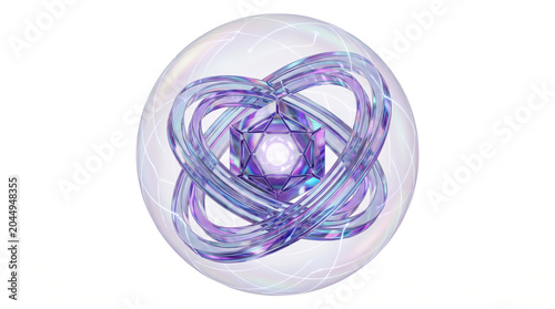 Abstract Quantum Energy Sphere with Futuristic Atomic Structure and AI Technology Concept