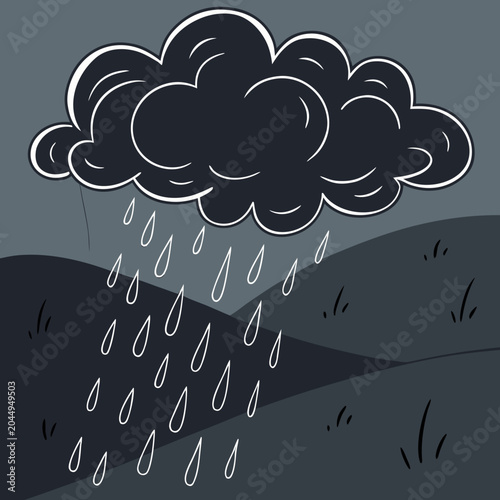 Schilderij op canvas Dark rainy weather landscape with storm cloud and falling raindrops landscape en
