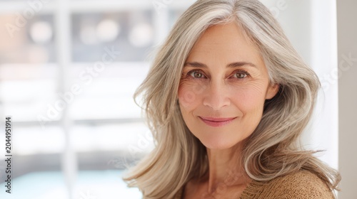 Mature woman smiling warmly looking at camera