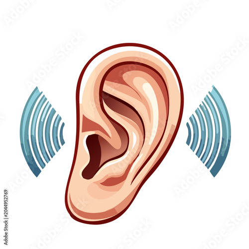 Illustration of a human ear with sound waves