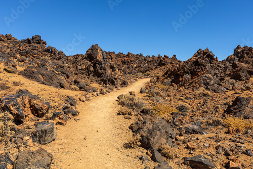 Mountain Trail Across Volcanic Terrain Tenerife